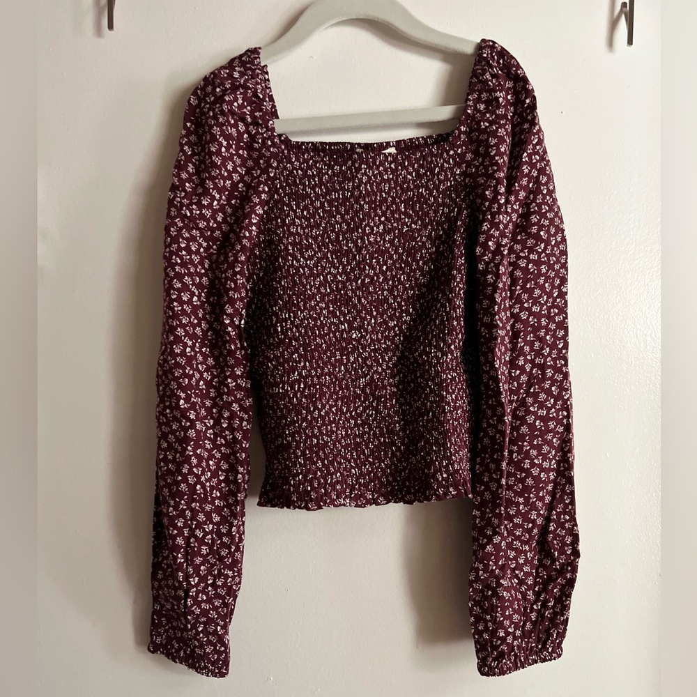 Copper Key Red Smocked Long Sleeve Blouse
